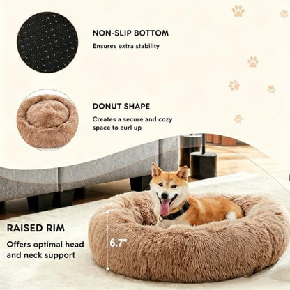 Sweetcrispy Large Dog Bed for Indoor, Calming Donut Bed for Dogs and Cats