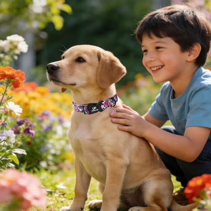 Floral Dog Collar, UP URARA PUP Colorful Floral Adjustable Pet Collar with Flower Charm, Daily Dog Accessories for Small Medium Large Dogs