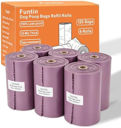 Funtin Dog Poop Bags, 120ct Extra Thick 1.8mil Unscented Waste Bag Rolls