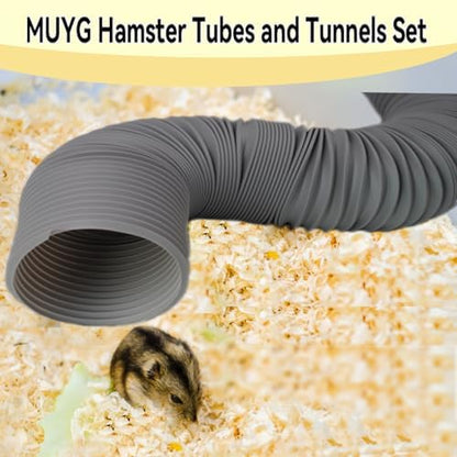 2 PCS Hamster Fun Plastic Tunnels,Hamster Collapsible Plastic Tube, Cage Tunnels with Chew Toy,Training Hideout for Guinea Pigs Guinea Pigs, Chinchillas, Rats, Gerbils (Grey)