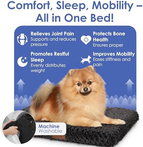 American Kennel Club Orthopedic Memory Foam Dog Crate Bed, Egg Crate Foam, Washable Cover, Non-Skid Bottom, Relieves Joint Pain, Breathable, Durable, 24x19, Black