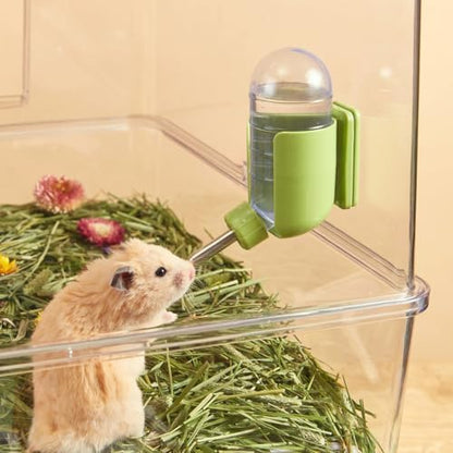 Hamster Water Bottle with Magnetic Holder, Freestanding Water Bottle for Glass Tanks, Suitable for Syrian Dwarf Hamsters Gerbils Mice Rats Degus (Green, 4 oz (Magnetic-Mounted)) (Pack of 2)