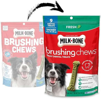 Milk-Bone Brushing Chews, Small/Medium, Fresh Flavor, 45 Dental Treats