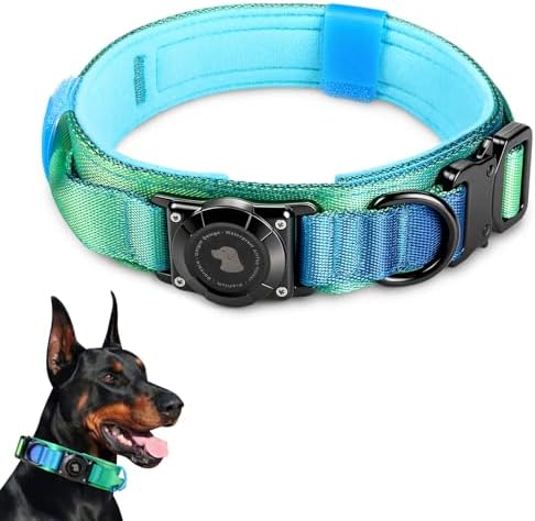 2026 Upgrade Waterproof Tactical AirTag Dog Collar, Built in AirTag Holder
