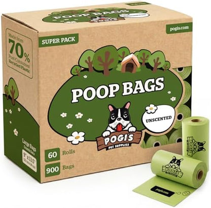 Pogi’s Dog Poop Bags – Leak-Proof & Extra Thick Pet Waste Bags (Unscented, 60 Rolls, 900-Count)