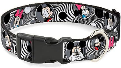 Buckle-Down Plastic Clip Collar - Mickey & Minnie Peek-a-Boo Expressions Swirl Black/White - 1/2" Wide - Fits 8-12" Neck - Medium