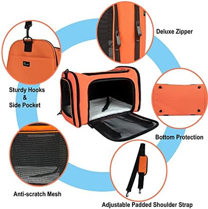 Soft Sided Carrier for Small Medium Cats Dogs,TSA Airline Approved Collapsible Travel Pet Carrier (Medium, Orange)