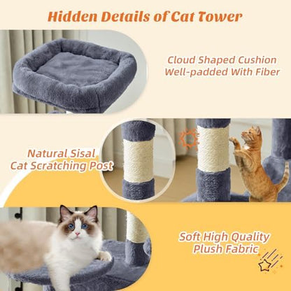 Sweetcrispy 44 Inch Cat Tree Tower for Indoor Cats and Kittens
