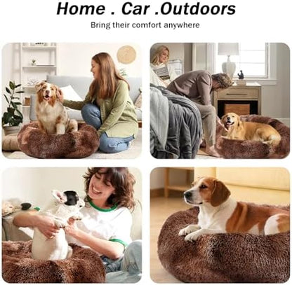 NOYAL Donut Dog Bed for Small Medium Pets, Plush Calming Faux Fur