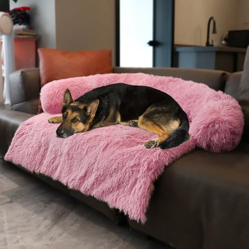 Calming Dogs/Cats Bed Mats, Dog Pad Washable Removable Couch Cover, Plush Long Fur Mat for Pets, Waterproof, Perfect for Small, Medium and Large Dogs and Cats (Pink, 53"x39"x 6.0")