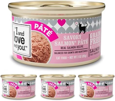 I AND LOVE AND YOU Wet Cat Food - Savory Salmon Pâté - Salmon Recipe, Grain Free, Filler Free, 3oz Pack of 4 Cans