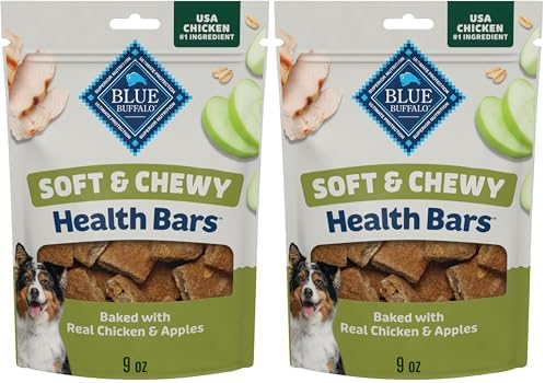 Blue Buffalo Soft & Chewy Health Bars, Baked with Real Chicken & Apples, Natural Dog Treats Mineral Enhanced for Flavor, 9 oz. Bag (Pack of 2)