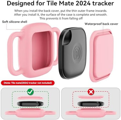 DDJ Waterproof Dog Collar Holder for Life360 Tile Mate Tracker, 2-Pack Durable Silicone Cover, Anti Lost for Life 360 Tile Tracker Case for Cat & Pet Collars, Easy Installation, Lightweight, Pink