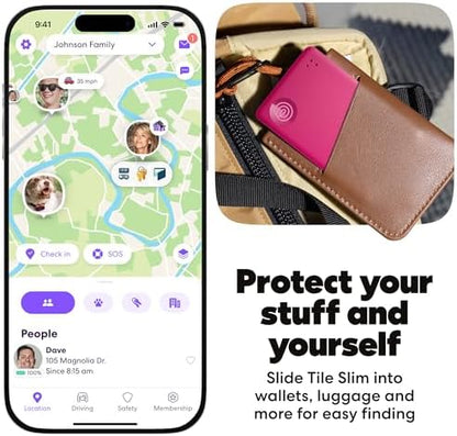 Life360 Tile Slim - Wallet Finder, Bluetooth Tracker and Item Locator for Luggage Tags, Passports and More. Both iOS and Android Compatible. Phone Finder. 1-Pack (Pink Punch)