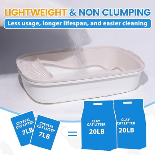 NEWORD Non-Clumping Crystals Cat Litter, Superior Odor Control Silica Gel Litter, Low Tracking & Dust-Free, Soft-On-Paws, Unscented, 14 lbs (2 Packs of 7lb Bags)