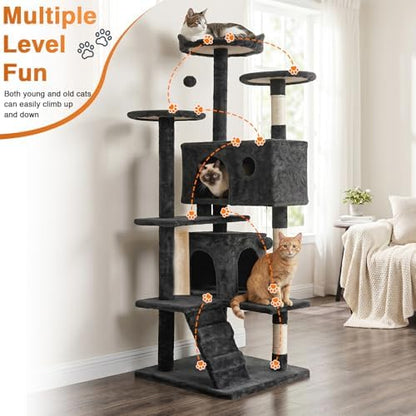 FDW | 54" Cat Tree Tower | Dark Gray | Multi-Level Indoor Activity Center