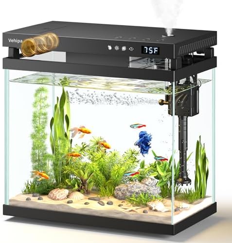 Vehipa Fish Tank, 2.2 Gallon Smart Aquarium, Black Small Fish Aquarium Kits