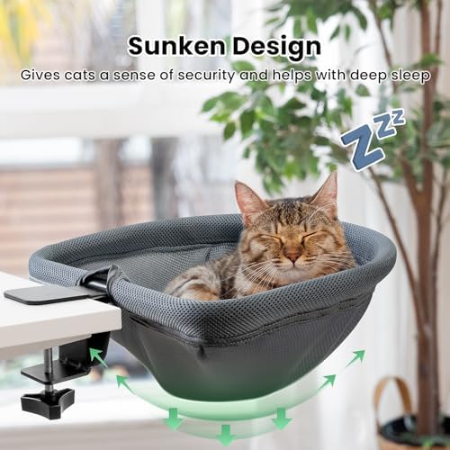 JUNSPOW Cat Desk Bed One-Click Folding, Maximum Holds 40lb, Grey Mesh