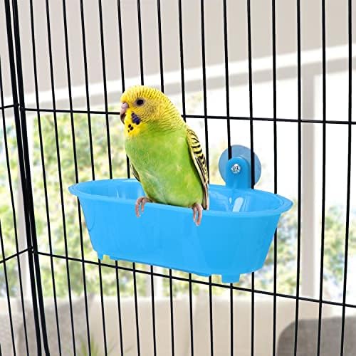 Wontee Bird Bath with Mirror for Small Birds Budgie Parakeet Cage, Blue (B)