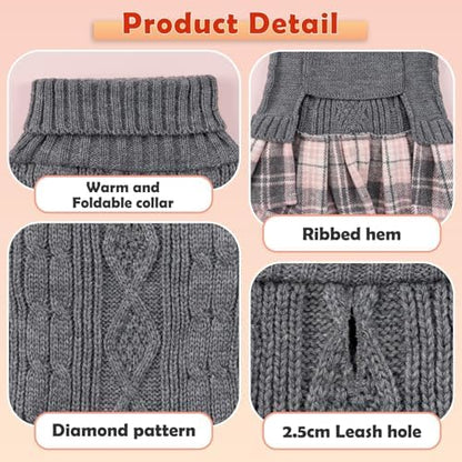 YUDODO Small Dog Sweater Dress with Bowtie Turtleneck - Knitted Pet Clothes