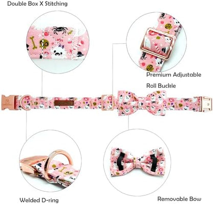 Lionheart Glory Halloween Dog Collar Bowtie - Heavy Duty & Adjustable - Fall Holiday Collar for Large Dogs - Female or Male - Gift