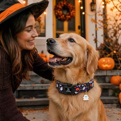 Lionheart glory Dog Collars Fall Halloween Pumpkin Collar Dog Heavy Comfortable Adjustable Dog Collar for Large Dogs, Ghost, Pumpkin