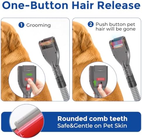 Dog Hair Grooming Brush Vacuum Attachment for 1" to 1-3/4" Various Size Vacuum Cleaners, Pet Shedding Tool with Extension Hose, Adapter and Storage Bag