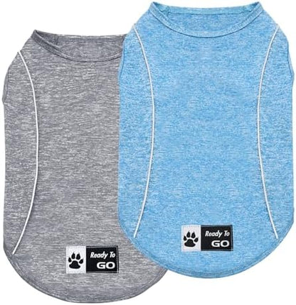 KYEESE 2Pack Reflective Dog Shirt, Lightweight Sun Protection Dog T Shirts for Small Dogs Boy, Breathable Sleeveless Pet Tank Top Summer Dogs Clothes for Night Walking Outdoor, Grey+Blue, M