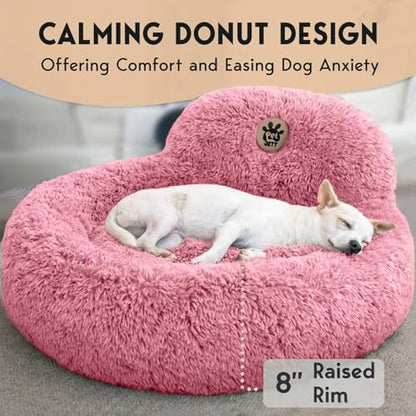 PetJett Calming Medium Dog Bed - 30'' Round Dog Beds, Anti-Slip & Washable Super Soft Fluffy Plush Donut Bed, Anti-Anxiety Premium Comfort Pet Bed, Fits Dogs up to 45 lbs - Pink