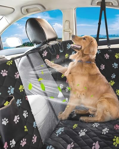 Dog Car Seat Cover, 600D Heavy Dute Car Seat Cover for Dogs Pets, 100% Waterproof Anti-Scratch Nonslip Dog Hammock for Cars, Seat Covers Protector with SeatBelt for Sedan SUV Truck Standard Paw