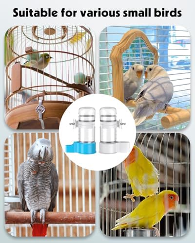 Pawfly 2 Pcs Bird Water Dispenser, Automatic Bird Water Feeder, Plastic Bird Cage Water Dispenser, White&Blue Parrot Waterer for Parakeet Cockatiel Budgie Lovebirds (Not Fit for Food Feeding)