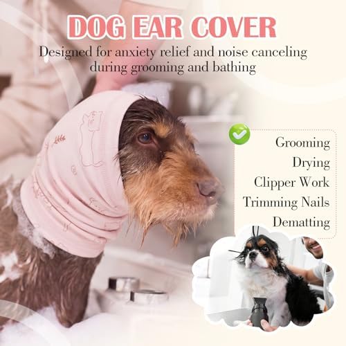 Nanaki No Shake Ear Wraps for Dogs Hematoma-Dog Ear Cover for Bath &Grooming,Dog Head Wrap Ears Protection Dogs Thunderstorm,Fireworks,Calming Comfort for Anxiety Relief,Vet Visit,Separation,Pink,M