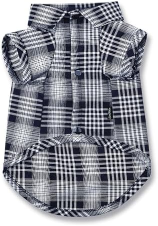 Dog Plaid Shirt for Small Dogs & Cat Snap Clothes Collared Tee Blue#2 - XS