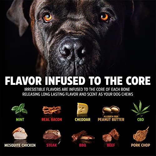 Pet Qwerks Original BarkBone Nylon Dog Bone Durable Dog Chew Toy for Aggressive Chewers - Bacon Flavor - 6.1", Made in USA (Pack of 4)