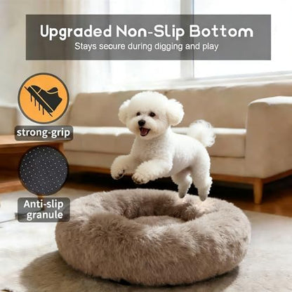 Comfort Donut Dog Bed for Small Dogs, Cat Bed & Pet Bed for Indoor Use, Medium Size with Soft Plush, Round Dog Beds for Large Dogs and Cats (Khaki, 20''Lx20''Wx8''Th)