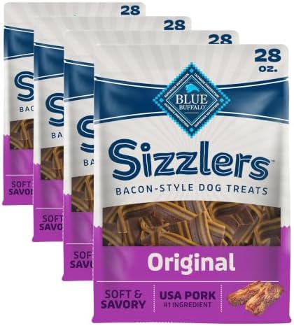Blue Buffalo Sizzlers Bacon-Style Dog Treats with Real USA Pork, Original Flavor, 28-oz Bag (Pack of 4)
