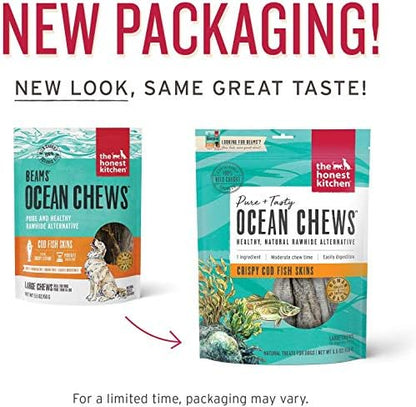 The Honest Kitchen 3 Pack of Crispy Cod Fish Skins Ocean Chews Single-Ingredient Dog Treats, 5.5 Ounces Each