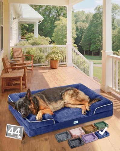 OhGeni Orthopedic Extra Large Dog Bed Couch, Memory Foam, 44-inch (Blue)