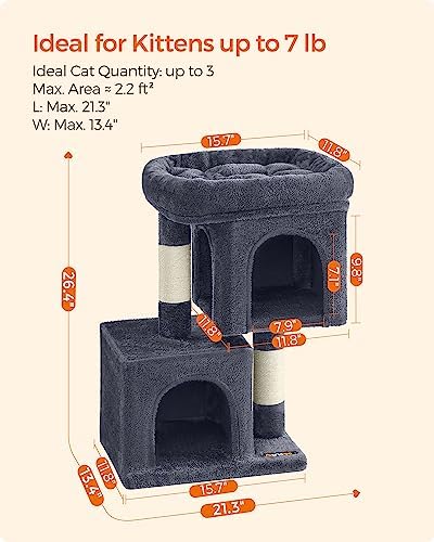 Feandrea Cat Tree, 26.4-Inch Small Cat Tower, Cute Plush Condo, Smoky Gray