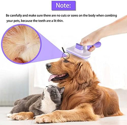 Pet Grooming Brush for Cats & Dogs, Self-Cleaning Undercoat Deshedding & Massage Tool, Purple