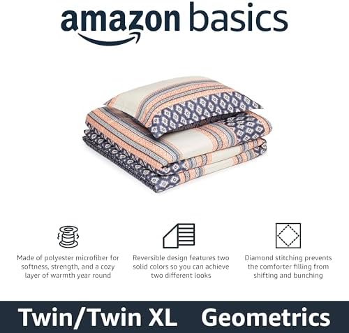 Amazon Basics Lightweight Microfiber Comforter Set, 2-Piece, Twin/Twin XL, Gray Geometrics