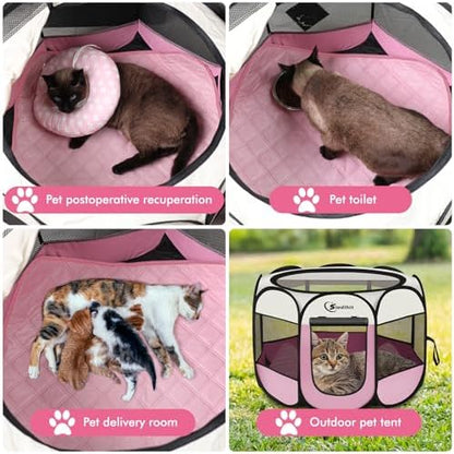 Sieidihit Dog Cat Playpen Tent Crate Cage with Washable Pee Pad, Small Pink