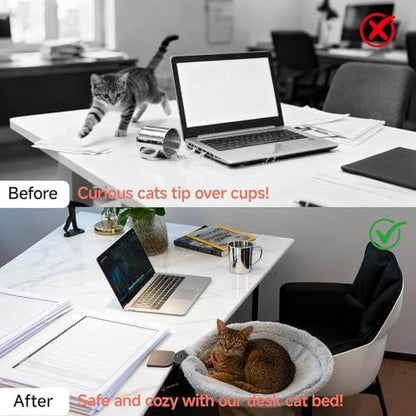 Round Cat Desk Bed, Space-Saving Elevated Pet Hammock for 40lbs Cats & Kittens, All-Season Office Workspace Cat Bed, Sturdy Desk-Mounted Seat with Washable Breathable Fabric, 360 View