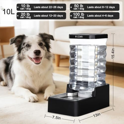 RIZZARI 2.64 Gallon Dog Water Bowl Dispenser:Wide Mouth Filter-Free Design