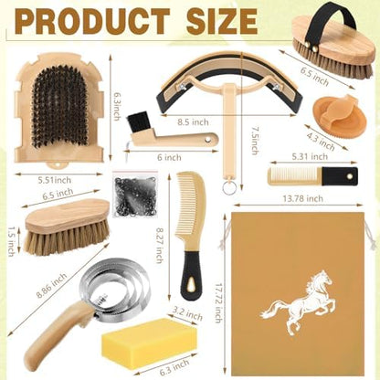 Abbylike 12 Pieces Horse Grooming Kit Equine Care Brushes, Khaki