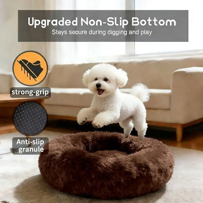 Comfort Donut Dog Bed for Small Dogs, Cat Bed & Pet Bed for Indoor Use, Medium Size with Soft Plush, Round Dog Beds for Large Dogs and Cats (Coffee, 20''Lx20''Wx8''Th)