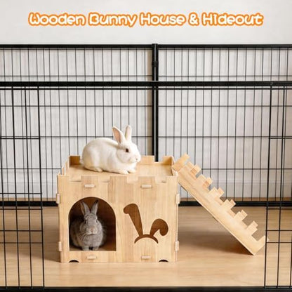 BWOGUE XL Wooden Rabbit Hideout Castle, Bunny House Wood for Small Animals