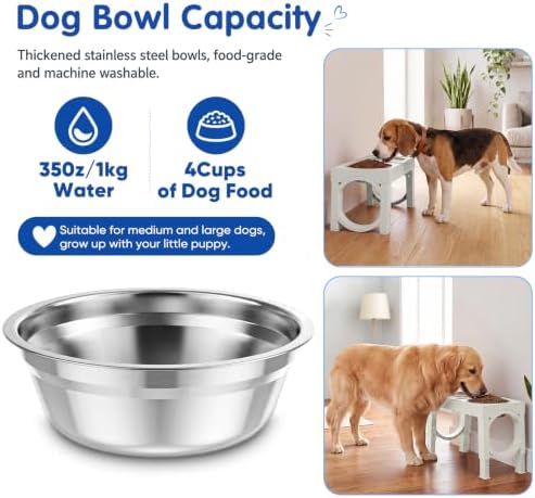 XIAZ Elevated Dog Bowls Large Breed Raised Dogs Bowl Stand Large/Medium Sized Dog Stainless Steel Food Water Bowl Stands 5 Heights Adjustable 9/11/12/14in Pet Feeder Dish Station