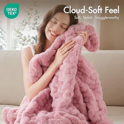 Madison Park Ruched Fur Throw Faux Fur Blanket for Sofa, 50" x 60", Pink