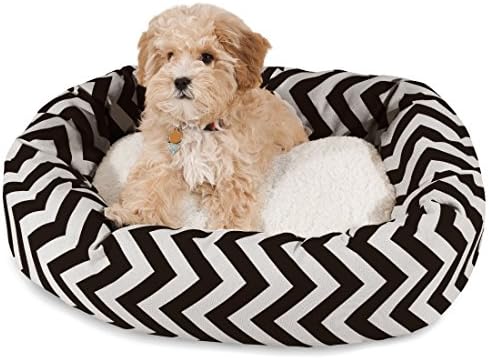 24 inch Black Chevron Sherpa Bagel Dog Bed
